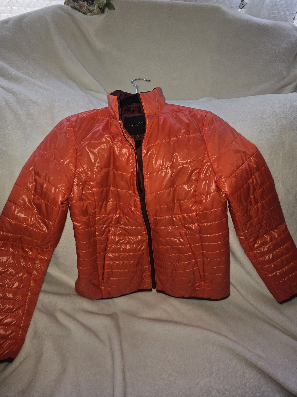 Talbots Shiny Quilted Packable Jacket - Bright Red-Orange